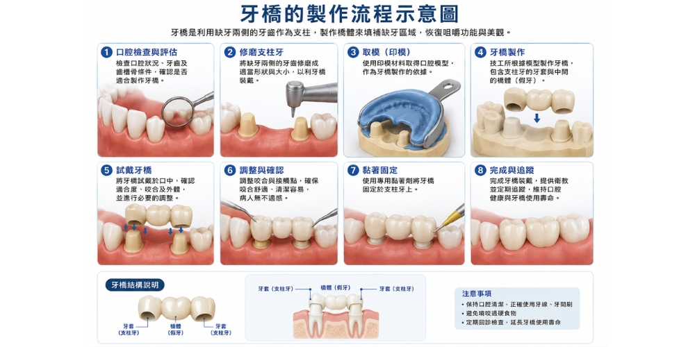 牙橋的製作流程示意圖